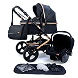 Pixini Passeggino Trio Kalani, 3 in 1 Carrozzina Ovetto Pieghevole, Accessori, Bambini (oro/nero)