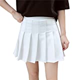 HOEREV Gonna da Scuola Bambina da Tennis A Pieghe A Vita Alta,Bianco,EU 36,IT 42,M