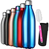 GeeRic Bottiglia Termica 1 Litro, 1L Borraccia in Acciaio Inox+Spazzola+Borsa Portatile Bottiglia...