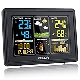 BALDR Stazione Meteo con Sensore Esterno, Display a Colori, Orologio Radiofonico DCF, Previsioni del...