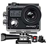 AKASO Action Cam 4K WiFi Angolo Variabile Doppio Schermo 5 Volte Zoom Telecomando Caricabatterie con...