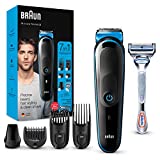 Braun MGK3242 Rifinitore 7-In-1 Nero/Blu, Regolabarba Uomo, Tagliacapelli e Rifinitore Viso con 5...